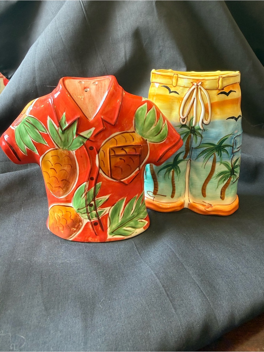 Hawaiian Beach Ware Shirt & Pants Salt & Pepper Shakers Tropical Fun Tableware